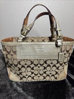 Coach Signature Canvas & Suede, Metallic Leather Straps & Gold Accents